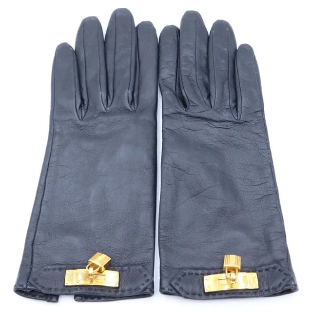 Hermès Kelly Decorative Leather Gloves Gold Black in Black Leather from The Reluxe, photo 1 of 1