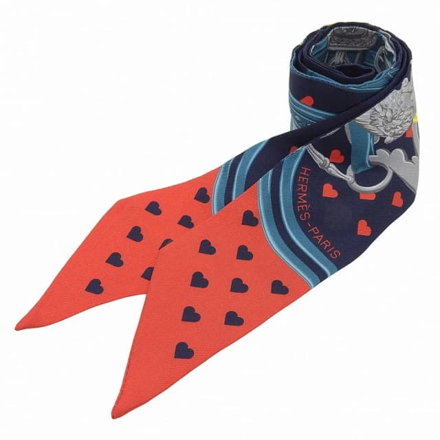 Hermès Brides de Gala heart pattern twill in red/navy/green from VINTAGE QOO TOKYO, photo 1 of 1