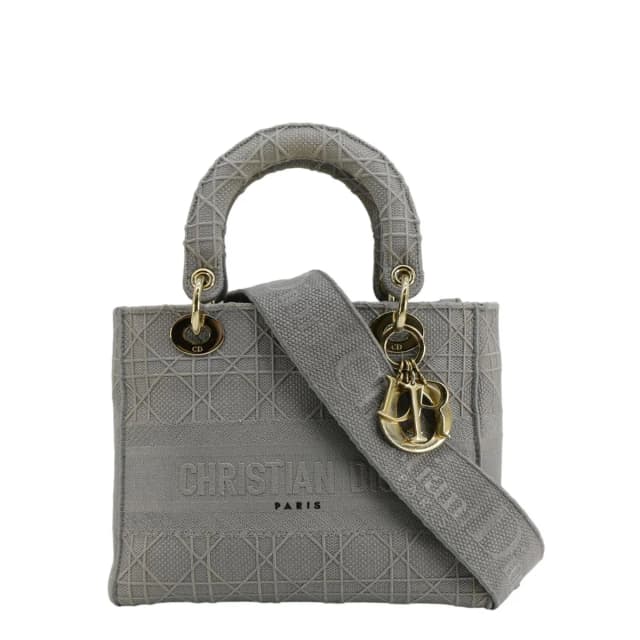 Lady dior D-Lite Embroidered Cannage Canvas Shoulder Bag Gray in Grey Canvas from Dallas Designer Handbags, photo 1 of 1