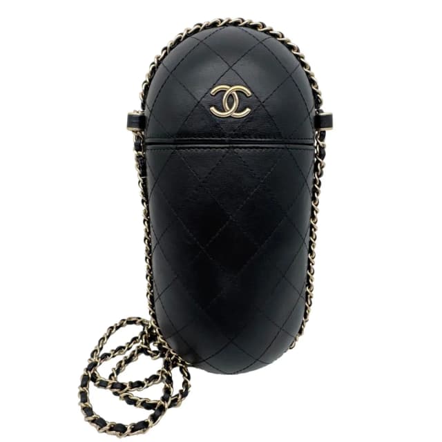 Chanel Interlocking CC Logo Quilted Lambskin Leather Chain Around Phone Holder Black in Black Lambskin from Dallas Designer Handbags, photo 1 of 1