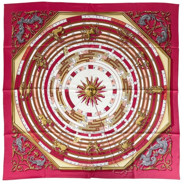 Hermès Carre 90 Dies Et Hore Scarf Astrology Sun Silk Pink Multicolor in Pink Silk from The Reluxe, photo 1 of 1