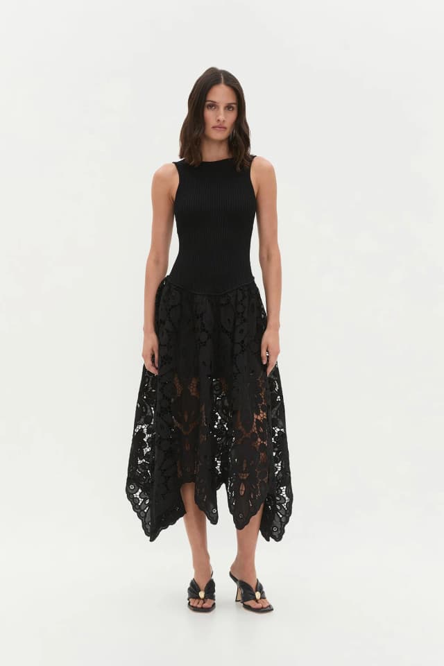 AJE Atlas Knit Midi Dress in BLACK, image 1 of 1 from Aje