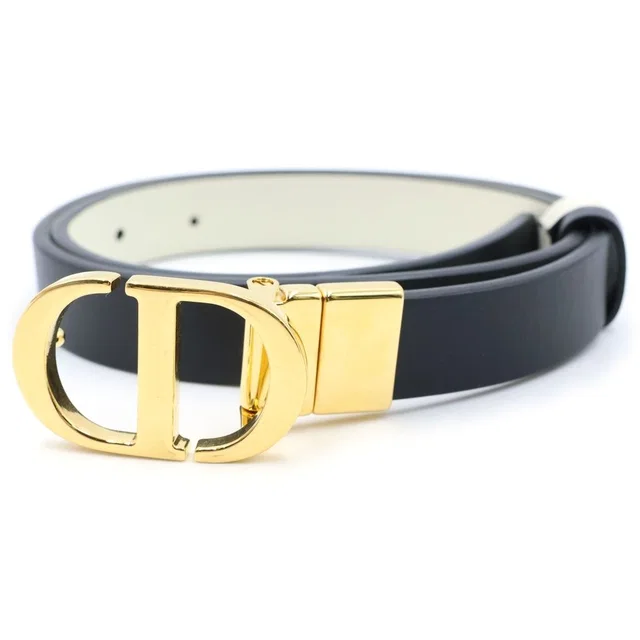 Dior CD Logo Buckle Leather Belt Gold Black White in Black Leather from The Reluxe, photo 1 of 1