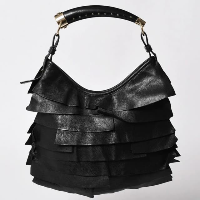 Saint Laurent Tropez Bag Black Ruffle Leather Logo Shoulder Gold in Black Leather from The Reluxe, photo 1 of 1