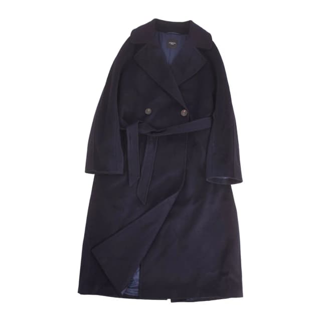 Max Mara Weekend Coat Long with Belt Double Breasted Wool Navy in Navy Wool from The Reluxe, photo 1 of 1