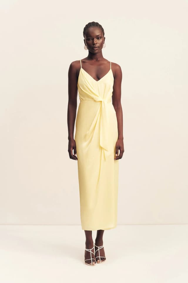 Shona Joy LUMIERE TIE FRONT MIDI DRESS - GOLDEN HOUR, image 1 of 1 from Shona Joy