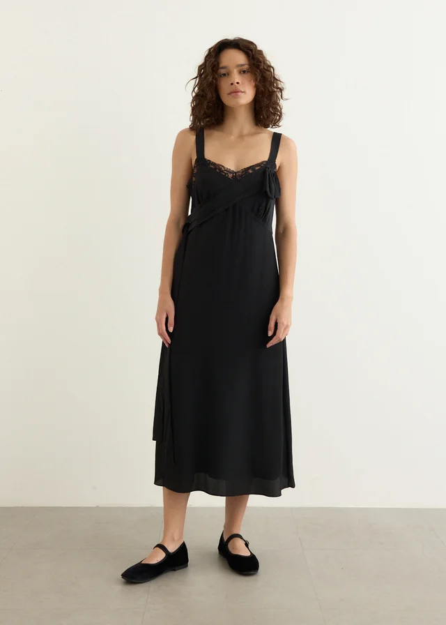 Simone Rocha Bow Sash Slip Dress in BLACK, image 1 of 1 from Incu
