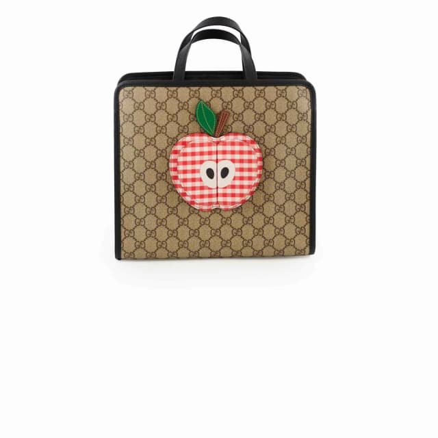 Gucci GG Supreme Apple Gingham Tote Brown/Black in Black Canvas from The Purse Affair, photo 1 of 1