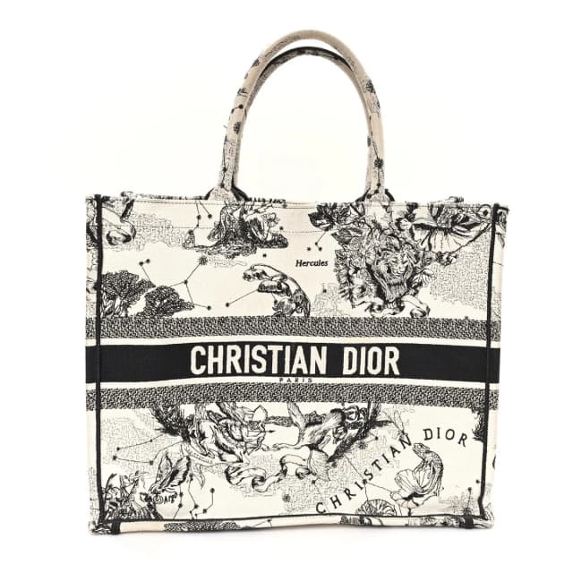Dior Embroidered Zodiac Canvas Book Tote Bag - Latte & Black in Black Canvas from H&T, photo 1 of 1