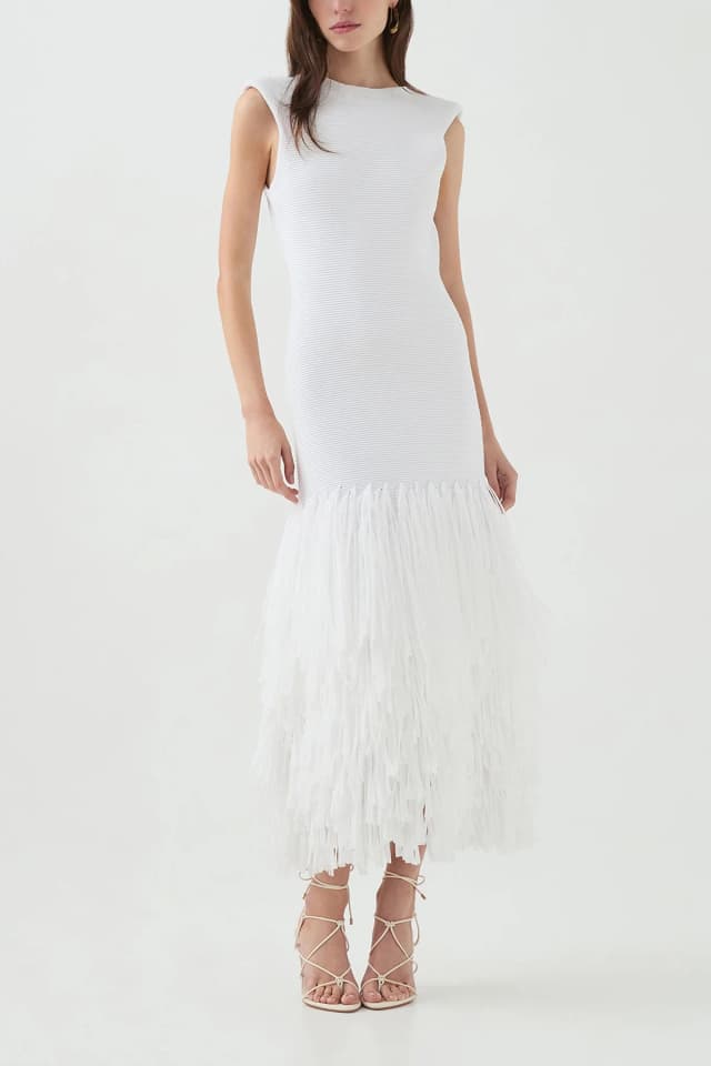AJE Rushes Knit Midi Dress in IVORY, image 1 of 1 from Aje