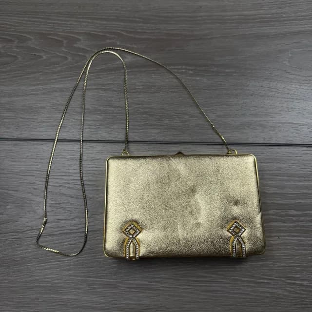 Judith Leiber Womens Evening Clutch Bag Rhinestone Metallic Gold Small in gold from Poshmark, photo 1 of 1