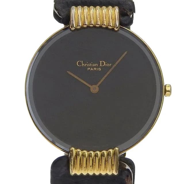 Dior Bakira 47. Gold Plated Leather Quartz Analog Display Black Dial Watch in Black Leather from The Reluxe, photo 1 of 1