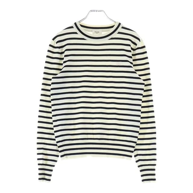 Celine Striped Triomphe Crew Neck Mariniere Wool Knit Sweater White Black in Black Wool from The Reluxe, photo 1 of 1