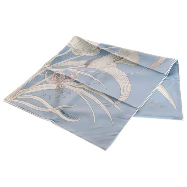 Hermès Carre 90 Bouquet Final the Last Buquefinal Silk Blue Jean Rosepearl Scarf in Blue Silk from The Reluxe, photo 1 of 1
