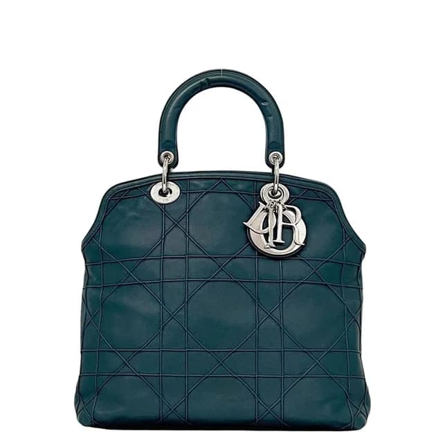 Dior Tote Granville Green Blue Cannage Handbag Leather Logo Charm Stitching in Blue Leather from The Reluxe, photo 1 of 1
