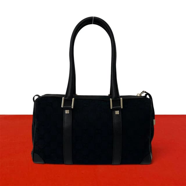 Gucci GG Pattern Logo Canvas Leather Tote Shoulder Bag Mini Black in Black Canvas from The Reluxe, photo 1 of 1