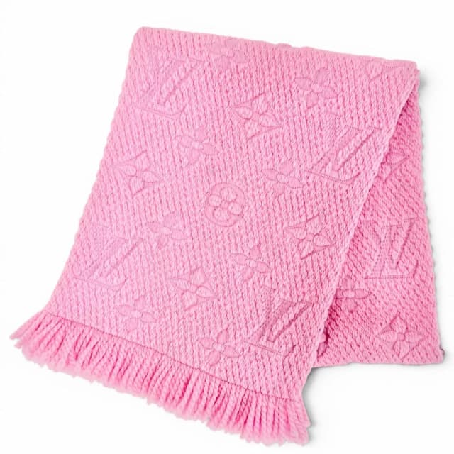 Louis Vuitton Echarpe Logomania Wool Silk Monogram Fringe Scarf Pink in Pink Silk from The Reluxe, photo 1 of 1