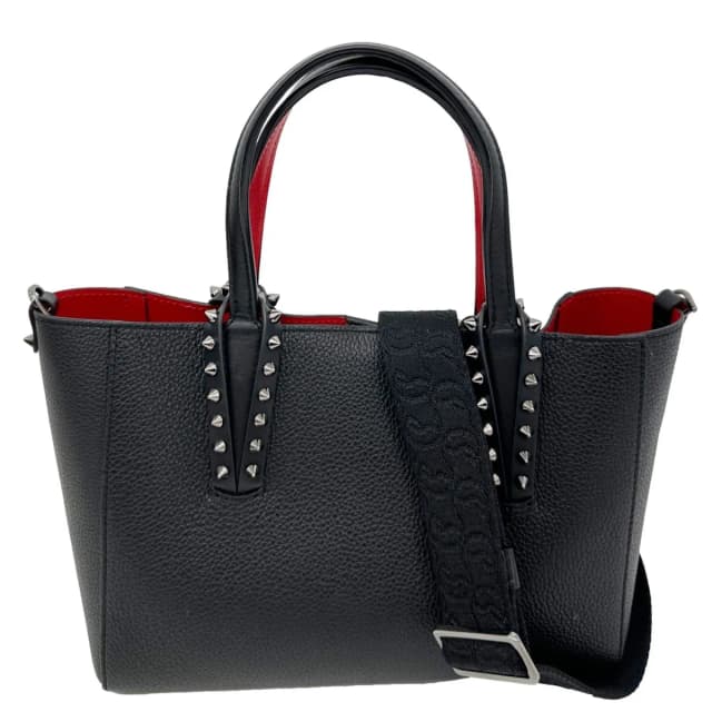 Christian Louboutin Cabata Spikes Mini Grained Calf Leather Tote Bag Black in Black Calfskin from Dallas Designer Handbags, photo 1 of 1