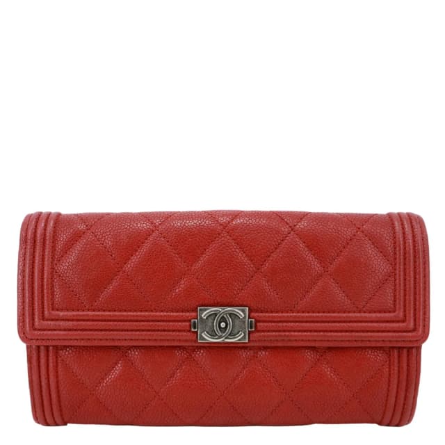 Chanel Boy Flap Quilted Caviar Leather Wallet Red in Red Caviar leather from Dallas Designer Handbags, photo 1 of 1