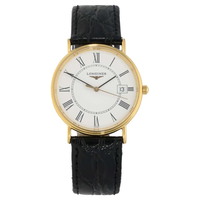Longines Presence L4.720.2 33mm Gold Plated Watch in Gold Leather from H&T, photo 1 of 1