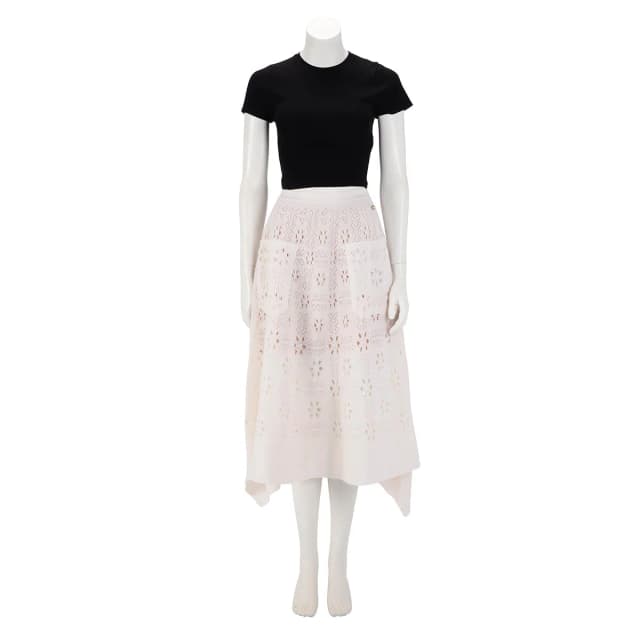 Chanel Lace Knit A-Line Skirt FR 40 in Ecru Silk from Blue Spinach, photo 1 of 1