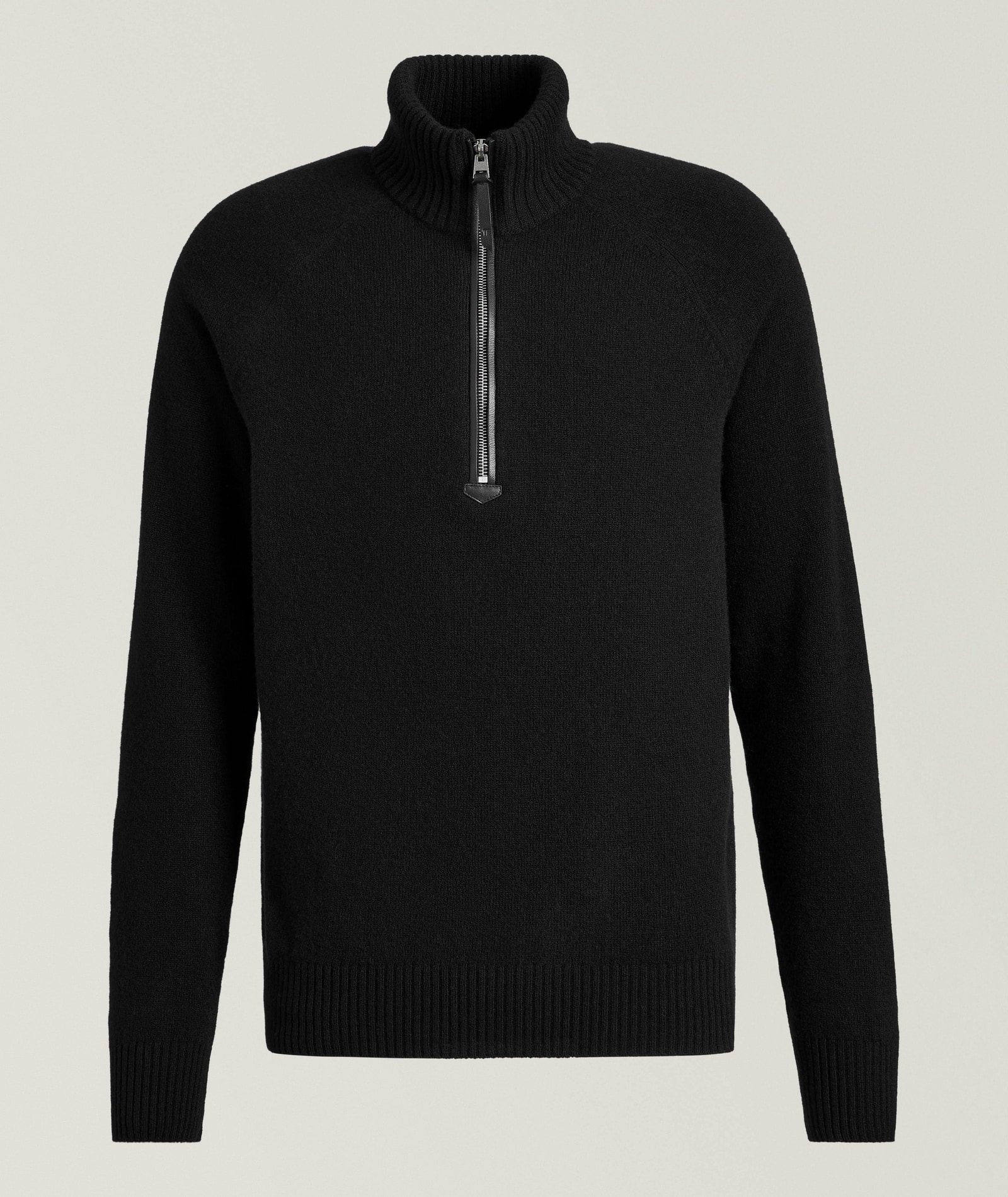TOM FORD Wool-Cashmere Half-Zip Sweater in Black Wool & Wool Blends, image 1 of 1 from Harry Rosen
