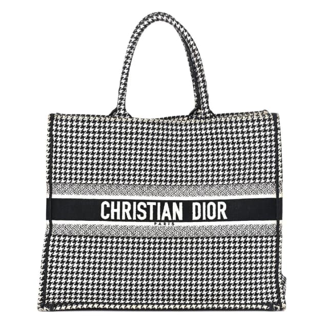 Dior Book Tote Houndstooth Embroidered Canvas Bag - Black & White in Black Canvas from H&T, photo 1 of 1