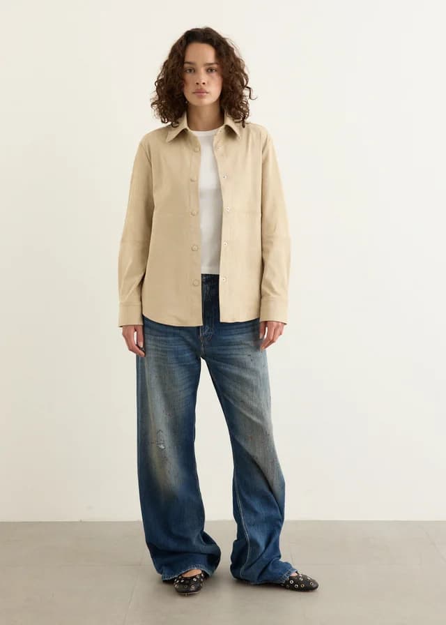 Incu Collection Amble Suede Overshirt in STONE, image 1 of 1 from Incu