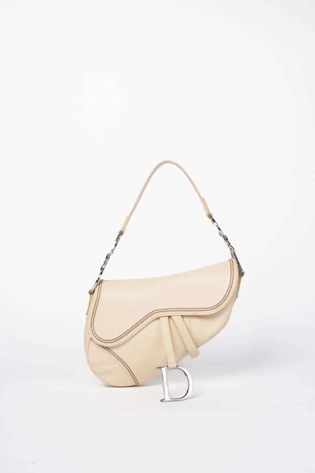 2000s Christian Dior Cream Leather Saddle Shoulder Bag in White Leather from Break Archive, photo 1 of 1