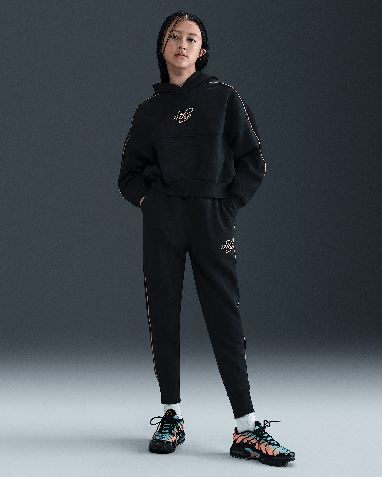 Nike Sportswear Club Fleece in Black/Metallic Gold, image 1 of 1 from Nike