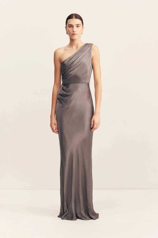 Shona Joy LA LUNE GATHERED ONE SHOULDER MAXI DRESS - GRAPHITE, image 1 of 1 from Shona Joy
