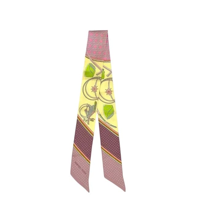 Hermès Ribbon Scarf Twilly Yellow Pink Foldable Top Carriage Already Cleaned in Pink Silk from The Reluxe, photo 1 of 1