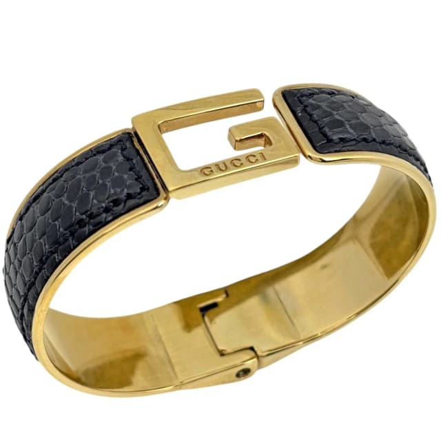 Gucci Bangle Leather Gold Black Bracelet in Black Leather from The Reluxe, photo 1 of 1