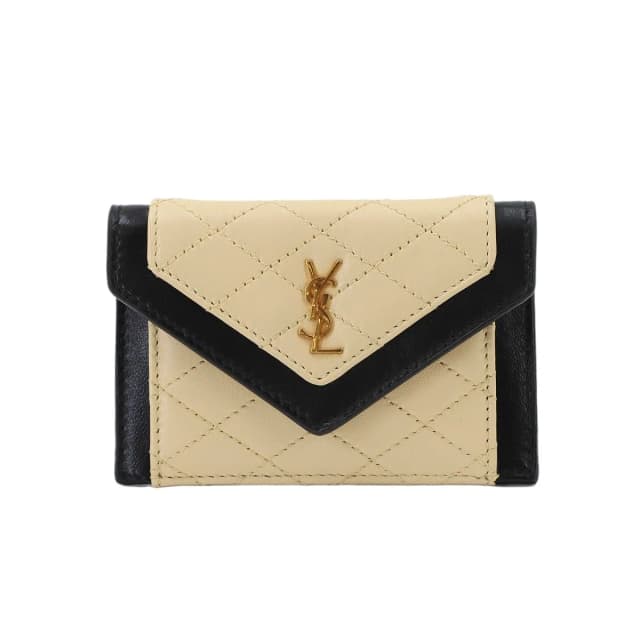 Saint Laurent Gaby Flap Card Case Business Leather Beige Black in Black Leather from The Reluxe, photo 1 of 1
