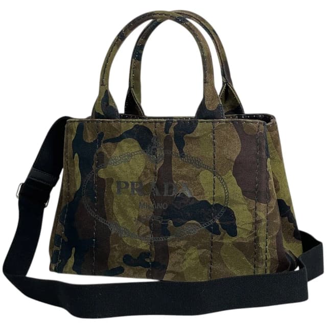 Prada Canapa Tote Bag 2-Way Mini Camouflage Canvas Green Brown in Brown Canvas from The Reluxe, photo 1 of 1