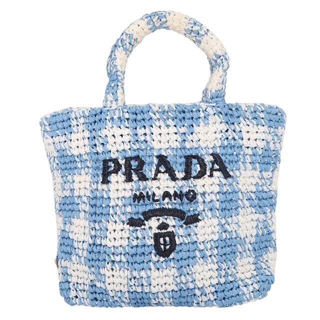 Prada Tote Logo Crochet Small Raffia Handbag in Raffia from The Reluxe, photo 1 of 1