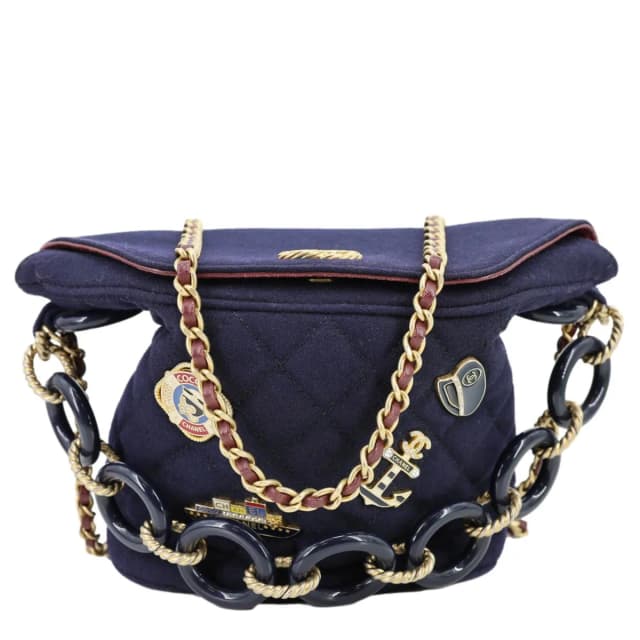 Chanel Paris Hamburg Charms Quilted Wool Bucket Bag Dark Navy in Navy Wool from Dallas Designer Handbags, photo 1 of 1