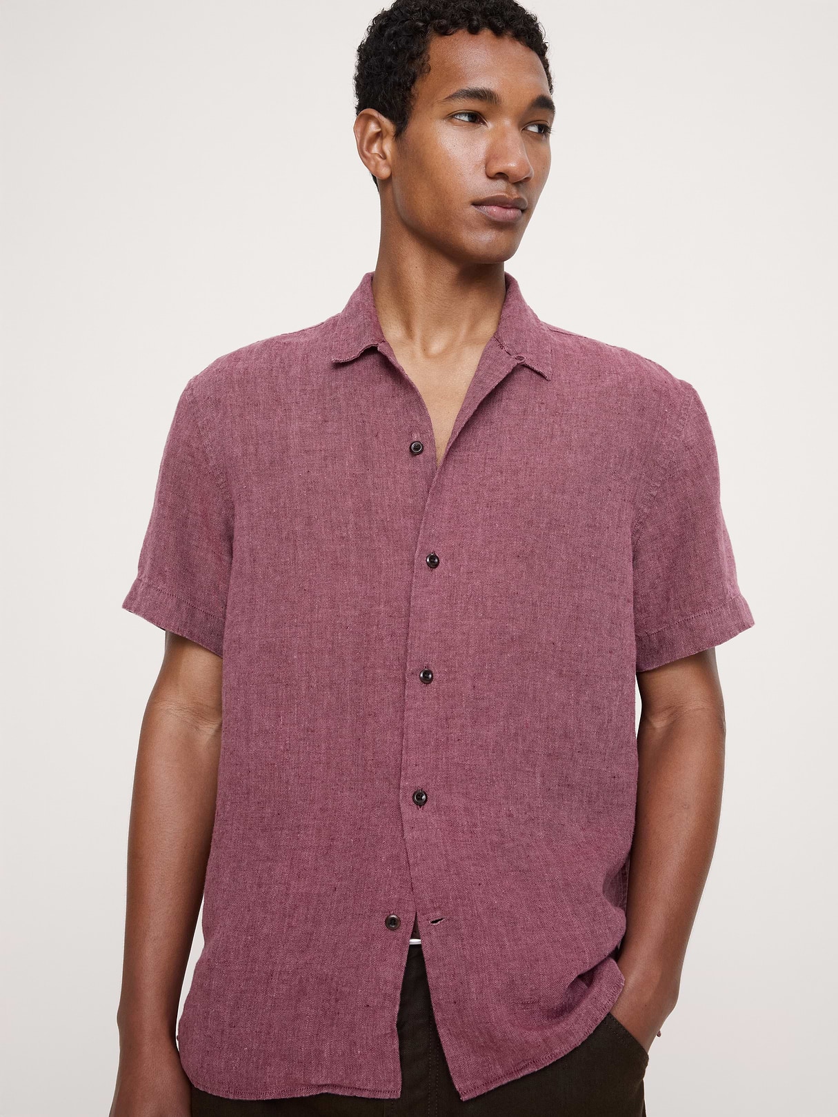 Banana Republic Standard-Fit Midweight Linen Resort Shirt in Purple Plum, image 1 of 1 from Banana Republic (US)