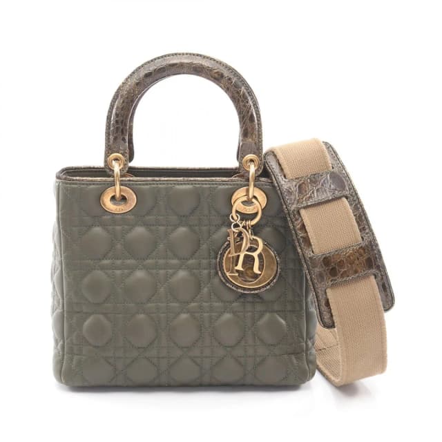 Handbag Lady Dior Khaki Leather Exotic Leather Cannage 2-Way in Green Leather from The Reluxe, photo 1 of 1