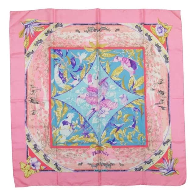 Hermès Tropiques Carre 90 Large Scarf Tropical Animal Silk Twill Shawl Pink in Pink Silk from The Reluxe, photo 1 of 1