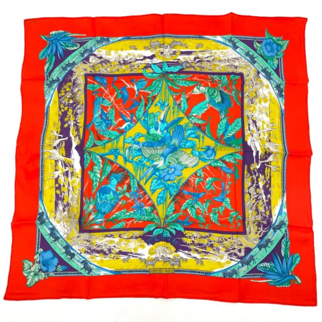 Hermès Tropioues Tropic Red Multicolor Silk Scarf in Red Silk from The Reluxe, photo 1 of 1