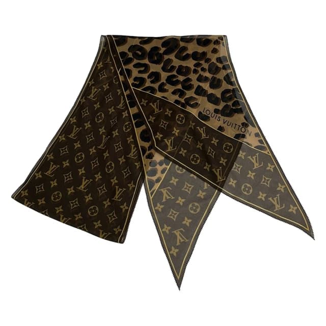 Louis Vuitton Scarf Echarpe Monogram Leopard Dark Brown Beige Black Silk in Black Silk from The Reluxe, photo 1 of 1