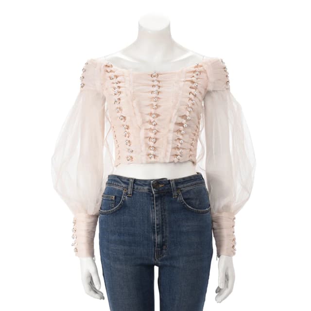 Zimmermann Tulle Rhythmic Chain Pearl Top 0 in Cream from Blue Spinach, photo 1 of 1