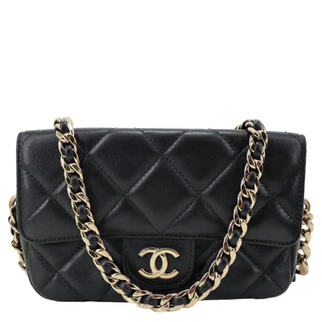 Chanel Elegant CC Flap Quilted Lambskin Leather Chain Crossbody Bag Black in Black Lambskin from Dallas Designer Handbags, photo 1 of 1