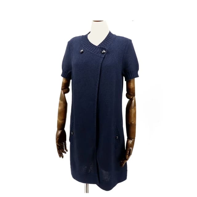 Chanel Long Knit Cardigan Navy Cotton Short Sleeve Top 36 in Navy from The Reluxe, photo 1 of 1