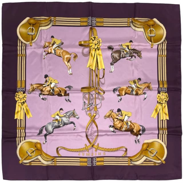 Hermès Carre 90 Jumping Scarf Horseback Riding Saddle Silk Purple Multicolor in Purple Silk from The Reluxe, photo 1 of 1