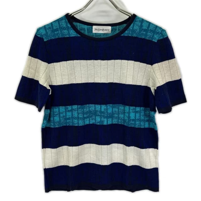 Saint Laurent Short Sleeve Knit Sweater in Blue from The Reluxe, photo 1 of 1