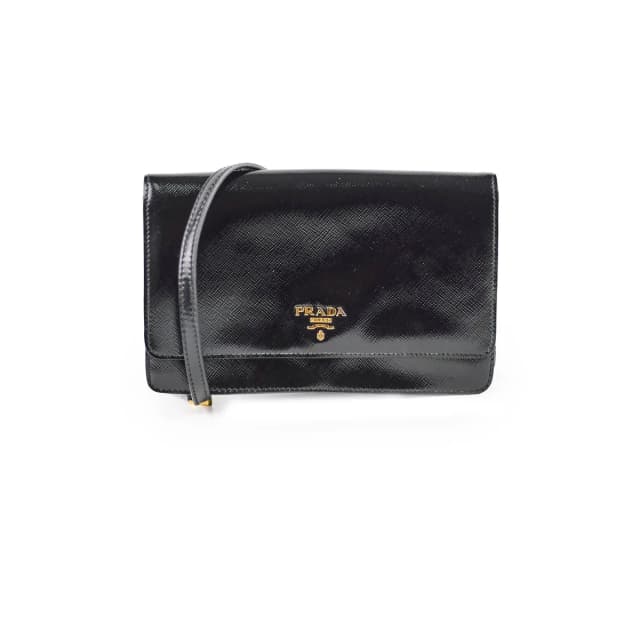 Prada Shiny Black Wallet On Chain Crossbody in Black Saffiano leather from The Purse Affair, photo 1 of 1
