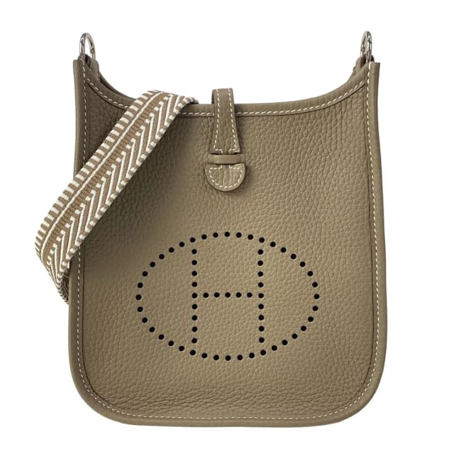 Hermès Shoulder Bag Evelyne TPM Amazon Maxi Quadrille Etoupe Silver in Taupe Clemence leather from The Reluxe, photo 1 of 1