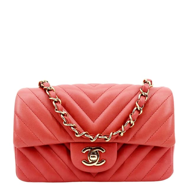 Chanel Rectangular Flap Mini Quilted Chevron Leather Shoulder Bag Red in Red Leather from Dallas Designer Handbags, photo 1 of 1
